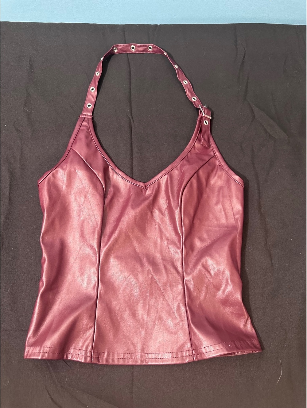 SHEIN Burgundy Faux Leather Halter Top XXS